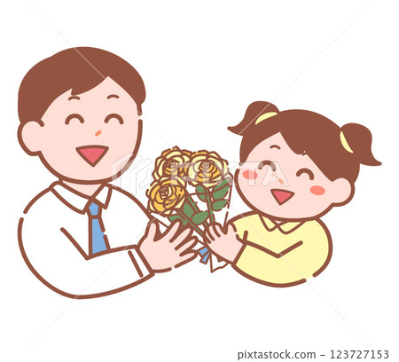 A girl gives a yellow rose on Father's Day 123727153