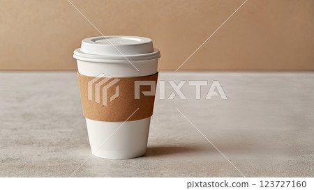 Generic paper cup with plastic lid, front view. Coffee to go, mock up 123727160