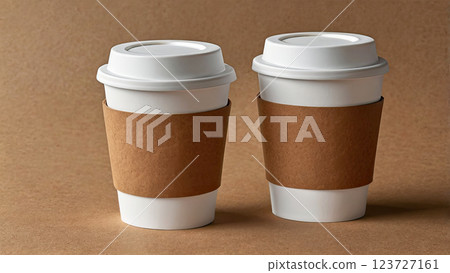 Generic paper cup with plastic lid, front view. Coffee to go, mock up 123727161