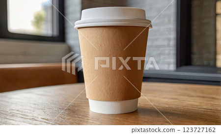 Generic paper cup with plastic lid, front view. Coffee to go, mock up 123727162