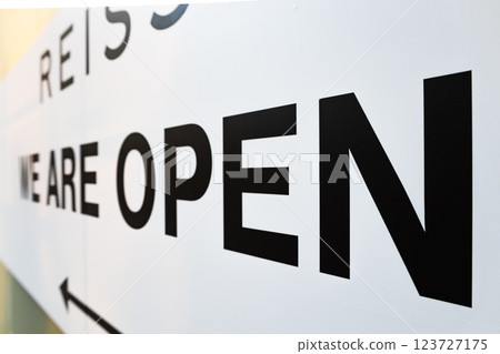 Minimalist - We Are Open - Banner with Contemporary Text Design for Business Advertising 123727175