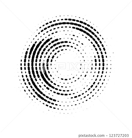 Vector abstract round halftone spiral shape. Pop art coffee stain texture 123727203