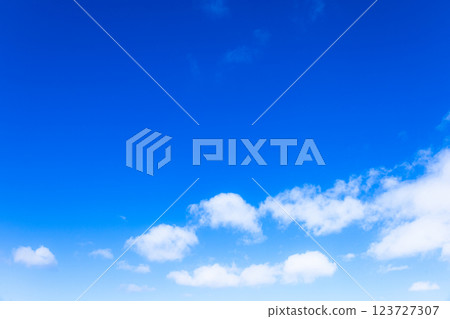 A simple landscape of clear blue sky and white clouds 123727307