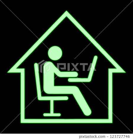 A person working on a computer at home / Pictogram-style illustration of remote work / Cutout on black background 123727746