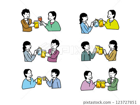 一組夫婦舉杯敬酒的插圖 123727851