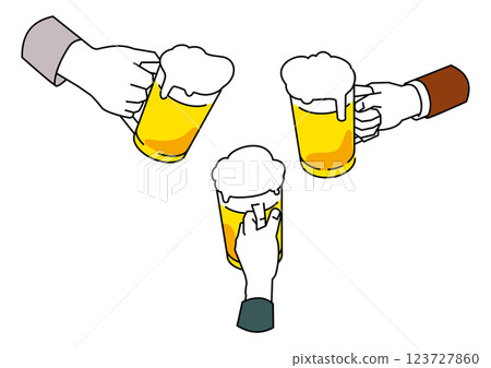 Hands-on illustration of a man toasting with a beer mug (detached version) 123727860