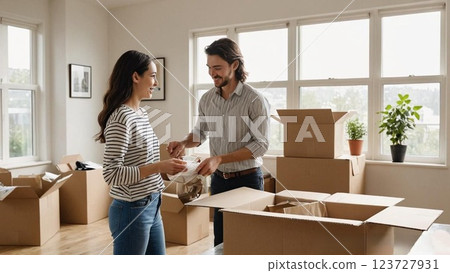 Men and women preparing for moving Men and women preparing for moving 123727931