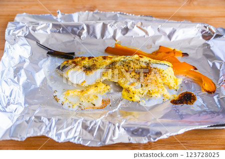 Baked cod with mayonnaise Baked cod with mayonnaise 123728025