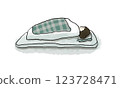 A woman who is sick and lying down in bed 123728471