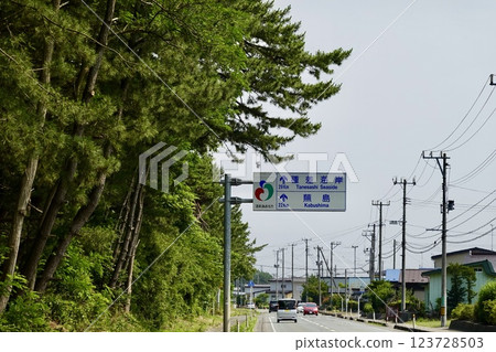 Aomori Prefectural Route 19 - A view of a road sign directing you to Tanesashi Beach and Kabushima, Oirase Town, Kitakami District, Aomori Prefecture Aomori Prefectural Route 19 - A view of a road sign directing you to Tanesashi Beach and Kabushima, Oirase Town, Kitakami District, Aomori Prefecture 123728503