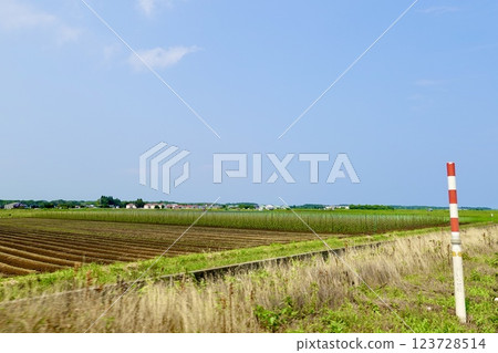 青森縣10號公路：青森縣北上市六戶町公路沿線的田野景色 123728514