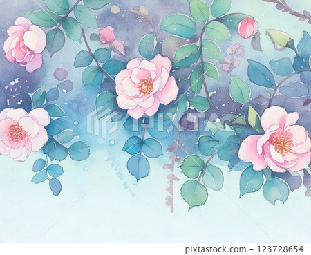 Cute pink roses and buds watercolor illustration material 123728654
