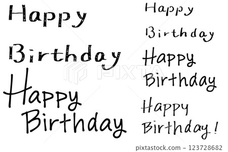 "Happy Birthday" handwritten lettering set. 123728682