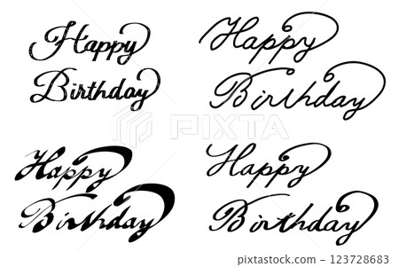 "Happy Birthday" handwritten lettering set. Calligraphy style. 123728683