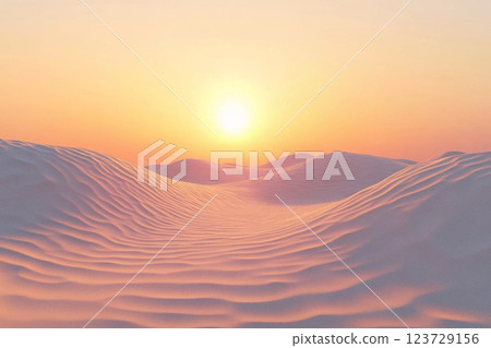 Sunrise over golden sand dunes in the desert creates a breathtaking view of nature's beauty at dawn 123729156