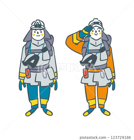 People working at the fire station Two firefighters set stock illustration material 123729186