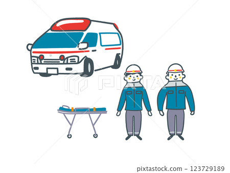 Ambulance and paramedics set stock illustration material Ambulance and paramedics set stock illustration material 123729189