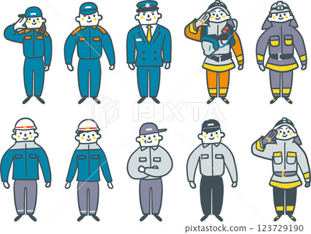 消防和緊急工作人員集合庫存插圖素材 123729190