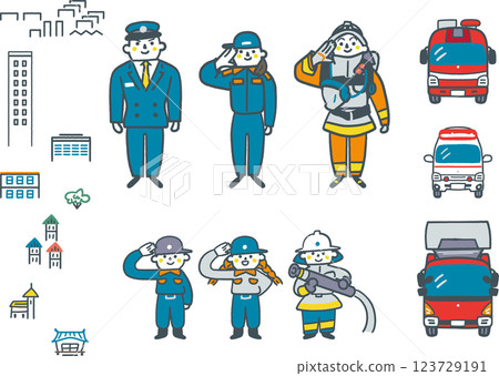 我們敬佩的消防工作和工作車的庫存插圖素材 我們敬佩的消防工作和工作車的庫存插圖素材 123729191
