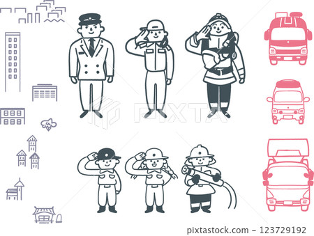 我們敬佩的消防工作和工作車的庫存插圖素材 我們敬佩的消防工作和工作車的庫存插圖素材 123729192