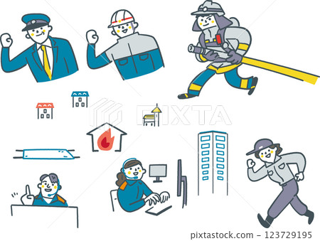 Fire and emergency workers set stock illustration material Fire and emergency workers set stock illustration material 123729195
