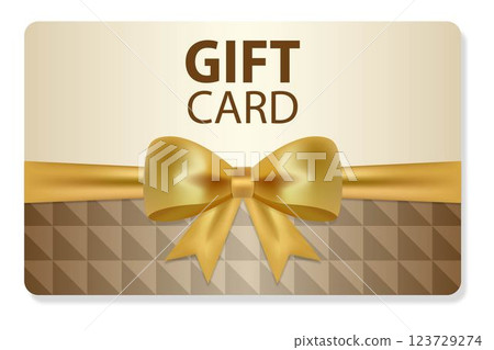 Gift Card Template with Gold Bow and Pattern. 123729274