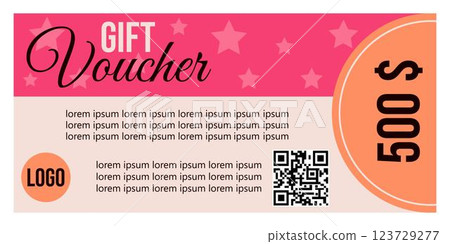 Gift voucher template. Suitable for cosmetics, clothing, cafe, children's goods store. Gift voucher template. Suitable for cosmetics, clothing, cafe, children's goods store. 123729277