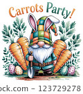 Whimsical Easter Gnome with Bunny Hat and Carrots. Carrot Party Fun 123729278