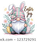 Elegant Easter Gnome with Bunny Hat and Floral Details. Springtime Joy 123729291