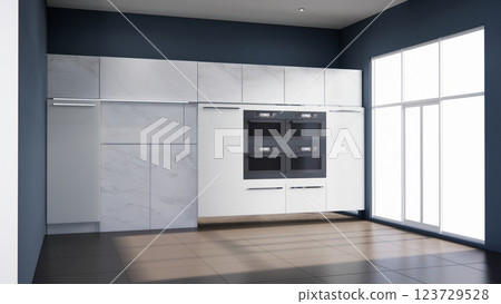 Scene blue Kitchen room scene mock up . 3D rendering 123729528