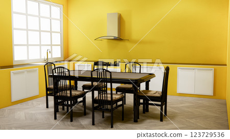 Mock up yellow dinner room mock up.3D rendering 123729536