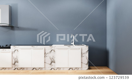 Scene blue Kitchen room scene mock up . 3D rendering Scene blue Kitchen room scene mock up . 3D rendering 123729539