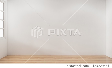 Scene to show products Empty room white on wooden floor interior design.3D rendering Scene to show products Empty room white on wooden floor interior design.3D rendering 123729541