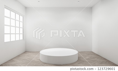 Scene to show products Empty room white on wooden floor interior design.3D rendering 123729601