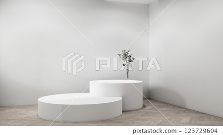 Scene to show products Empty room white on wooden floor interior design.3D rendering 123729604