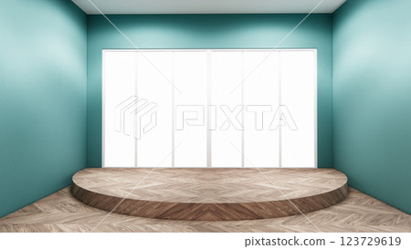Scene Empty room mint on wooden floor interior design. 3D rendering 123729619
