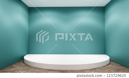 Scene Empty room mint on wooden floor interior design. 3D rendering 123729620