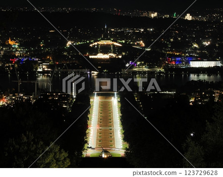 Night view of the Australian Parliament from Mount Ainslie Lookout, Canberra Night view of the Australian Parliament from Mount Ainslie Lookout, Canberra 123729628