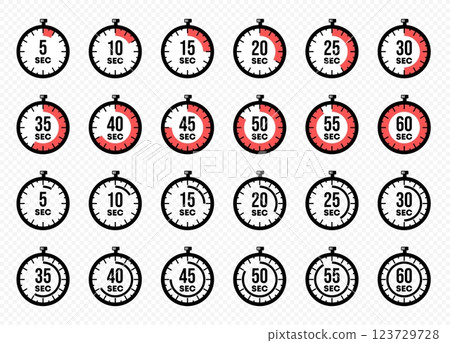 Stopwatch shows from 5 to 60 seconds vector design Stopwatch shows from 5 to 60 seconds vector design 123729728