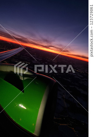Beautiful sunset view from the plane 123729861