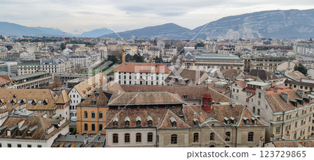 Aerial view to the Geneva old city 123729865