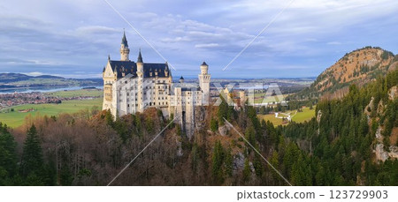 Fairytale landscape with Neuschwanstein castle 123729903