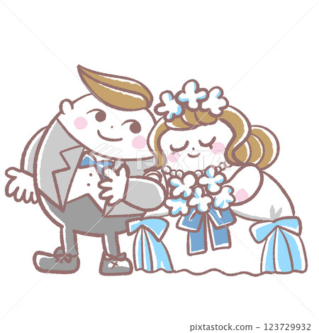 可愛的圓圓的新娘和新郎 可愛的圓圓的新娘和新郎 123729932