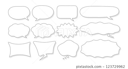 Simple and stylish black and white speech bubbles, lines, vector 123729962