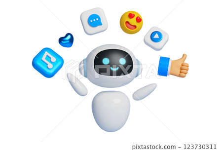 AI robot character 3D graphics that recommends audiovisual media 123730311