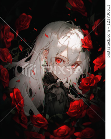 被紅玫瑰包圍的美麗銀髮少女 被紅玫瑰包圍的美麗銀髮少女 123730613