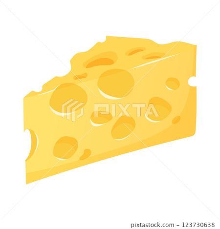Maasdam cheese. Organic farm food. Design element, cartoon flat illustration for logo, poster, menu. Isolated on white background. Vector illustration Maasdam cheese. Organic farm food. Design element, cartoon flat illustration for logo, poster, menu. Isolated on white background. Vector illustration 123730638