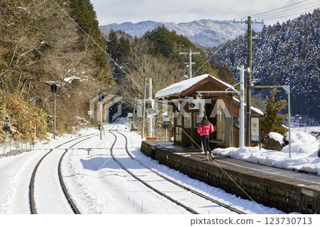 Snow still remains on the station building 123730713