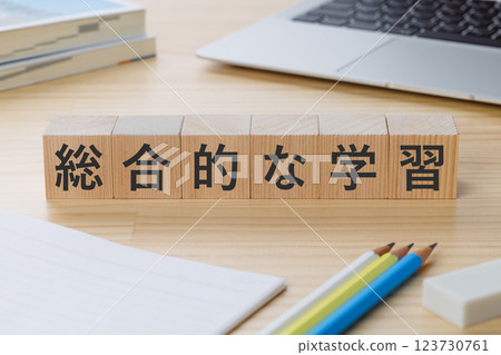 A block with the words "Comprehensive Learning" written on it on a desk 123730761
