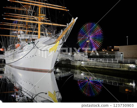 Kanagawa, Yokohama Minato Mirai, Nippon Maru Memorial Park, night view 123730903